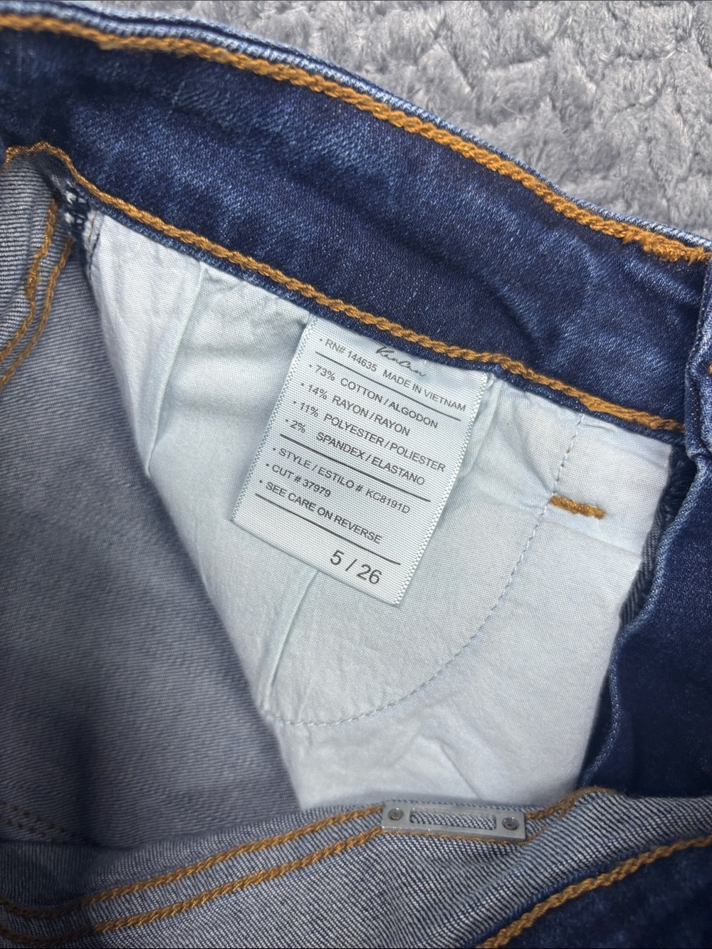 KanCan Dark Blue Distressed Jeans with Yellow Leopard Patch & Cuff - Picture 4 of 8